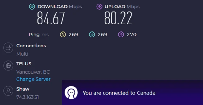 Obscured VPN connected to Canada