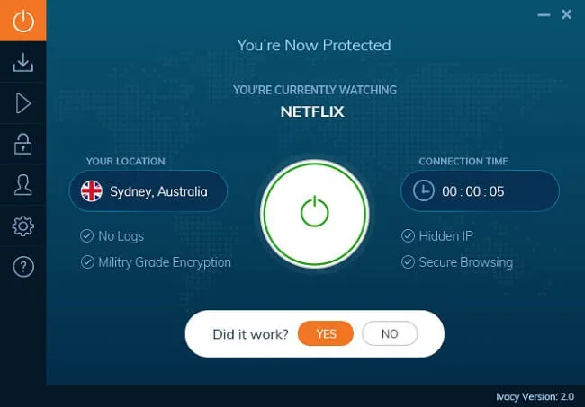 Ivacy VPN connected to Australia server for streaming Netflix.