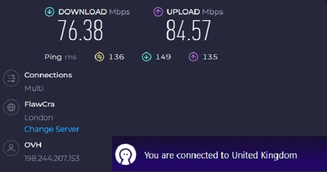 Obscured VPN connected to the UK