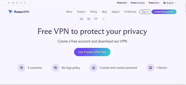 protonvpn home page