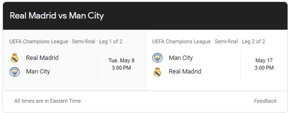 UEFA Real Madrid vs Man City
